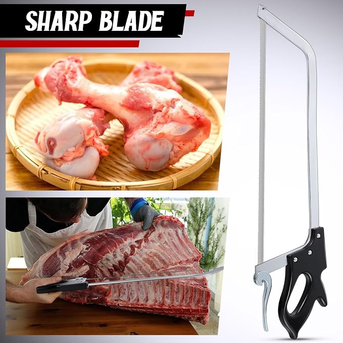 22 Inch Butcher Saw Meat and Bone, Professional Meat Processing Saw with Stainless Steel Blade, Quick Release Black Tightening Cam Comfort Handle, for Household, Processed Livestock and Game