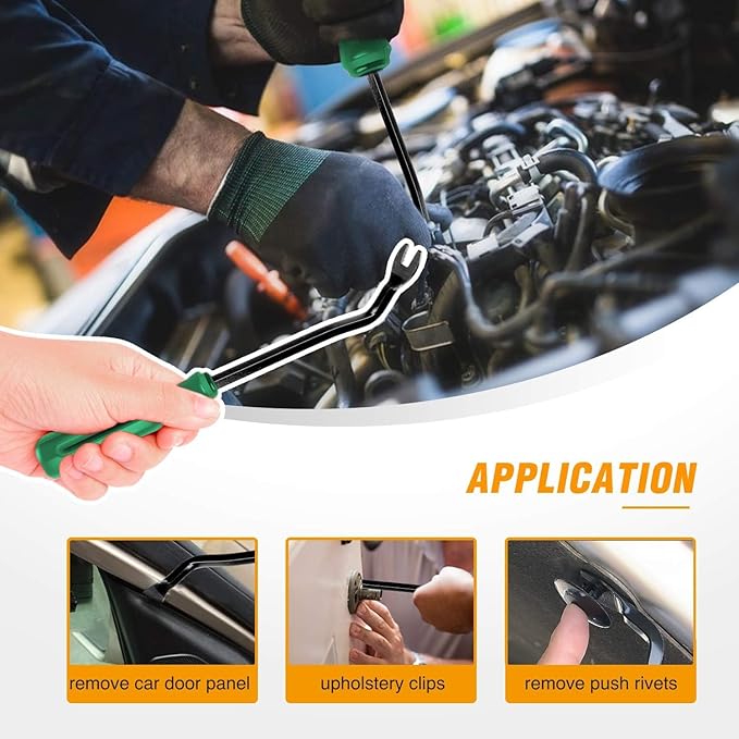 GOOACC Car Panel/Upholstery Remover Ergonomic Stainless Steel Fastener Remover - Easily Removes Plastic Fasteners Reduces Damage to Panels and Loss of Clips Green