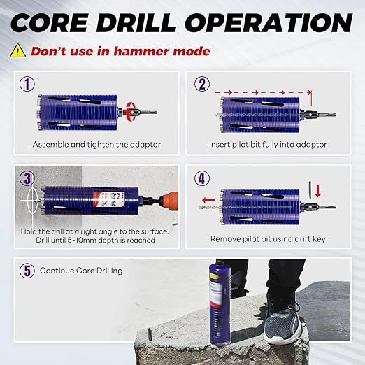 4-1/2" Core Drill Bit with Pilot Bit & Adapters(SDS Plus and 1/2" Hex), 5/8"-11 Thread, 9.5" Depth, Upgraded-Welded Segments Diamond Core Bits for Concrete, Masonry, Brick Block
