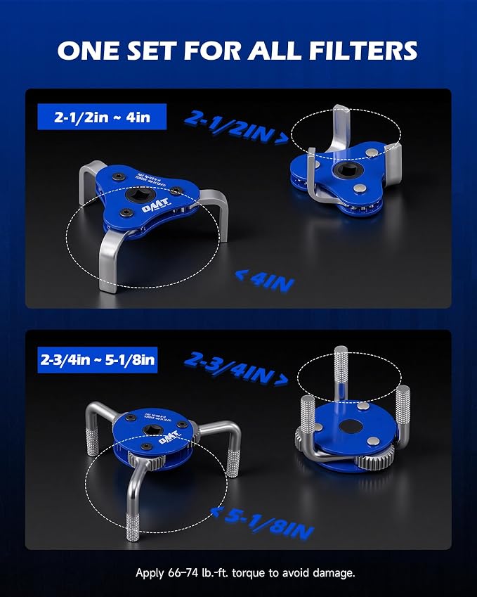 Orion Motor Tech 2pc Oil Filter Wrench Set, Adjustable Oil Filter Removal Tools with 2.5-4 & 2.7-5.1 in. Diameters for 1/2 & 3/8 in Drive, Universal Oil Change Filter Wrenches for Car Truck Motorcycle
