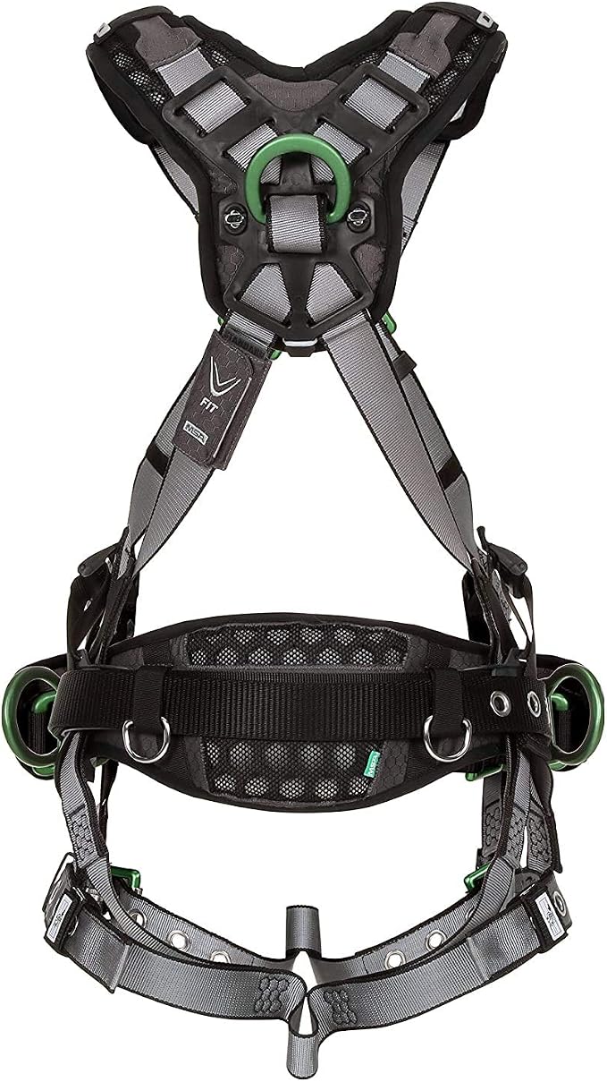 MSA V-FIT Standard Safety Harness - Polyester & Nano-Technology Treated Web Full Body Harness Back, Shoulder Padding, Gray