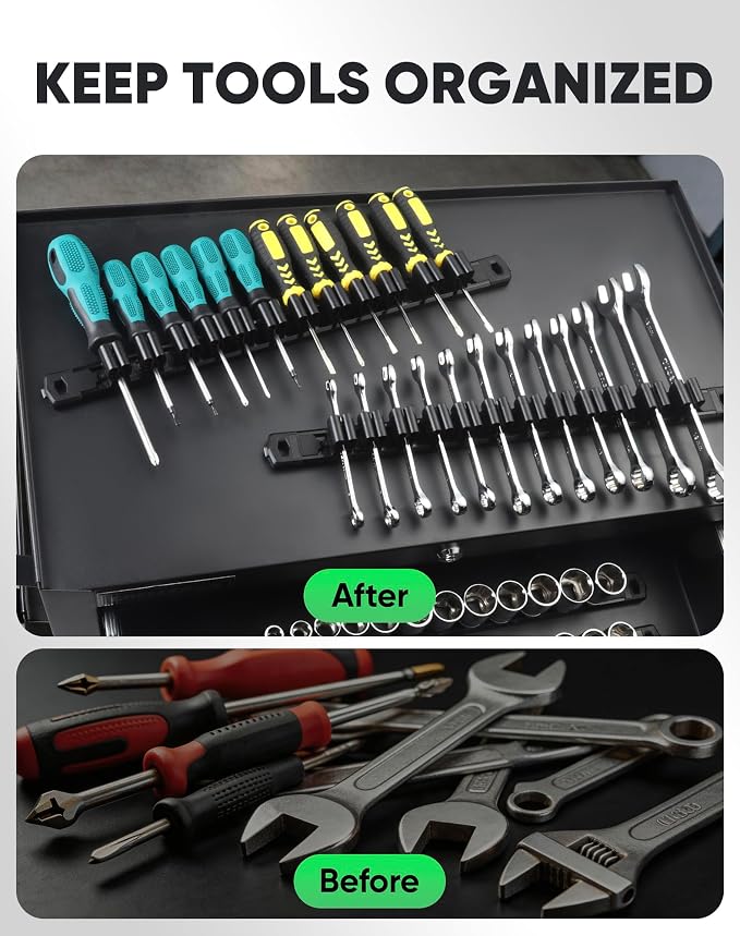 ALOANES 3PC Magnetic Screwdriver Organizer - 36 Slot Aluminum Alloy Rail for Toolbox & Metal Pegboard, Strong Magnetic Holder for Wrenches, Pliers, Workshop Garage Storage(Black)