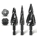 3PCS Titanium Step Drill Bit - Four Spiral Flute HSS Step Bit, Sizes from 1/8" to 7/8" with 1/4" Hex Shank, Steps Bits for Metal, Aluminum, Wood & Plastic, for Electricians & DIY