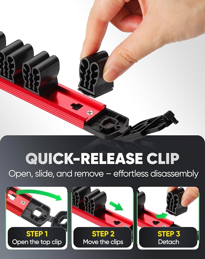 ALOANES 6PC Magnetic Tool Organizer Set - 36 Slot Screwdriver Holder & 42 Clip 3/8" Socket Rail, Heavy Duty Aluminum for Toolbox & Pegboard (Red)
