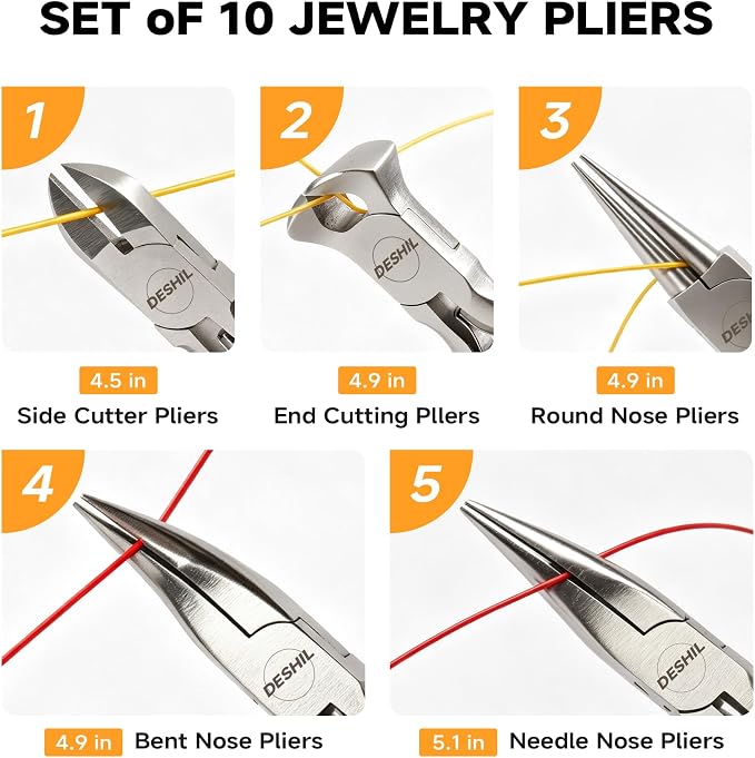 DESHIL 10 Pcs Jewelry Pliers Set for Jewelry Making, Wire Wrapping, Beading