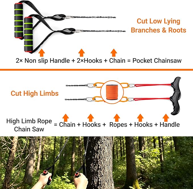 High Limb Rope Saw 55 inch Rope Saw for Tree Saw High Limb and Folding Camping saw, Pocket chainsaw with 11OZ Throw Weight, Hand Saws for Tree Trimming