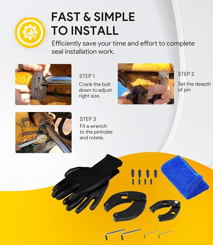 Gland Nut Wrench - Set of 2 Hydraulic Cylinder Spanner Wrench Adjustable - Spanner Wrench Set Includes Gloves, Microfiber Towel, Pins & Allen Wrenches, Suitable for Farm & Construction Equipment