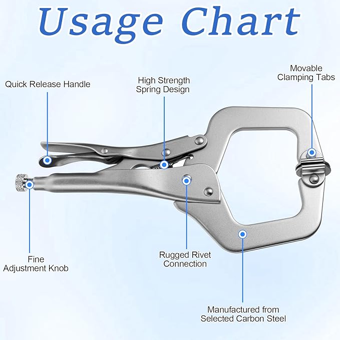 4 Pcs Heavy Duty C-Clamp Locking 6 Inch, 9 Inch, 11 Inches Vise Grip Clamps with Swivel Pad Locking Pliers Adjustable Welding Clamp for Electrician Maintenance, Wood Working, Welding and Craftsmen