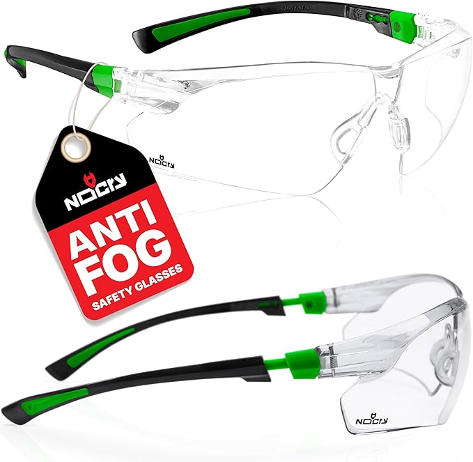 NoCry Clear Safety Glasses for Men and Women with Anti-Fog and Scratch Resistant Wrap Around Lenses, Adjustable Temples and Nose Pads — ANSI Z87 Certified Protective Eyewear with 100% UV Shielding