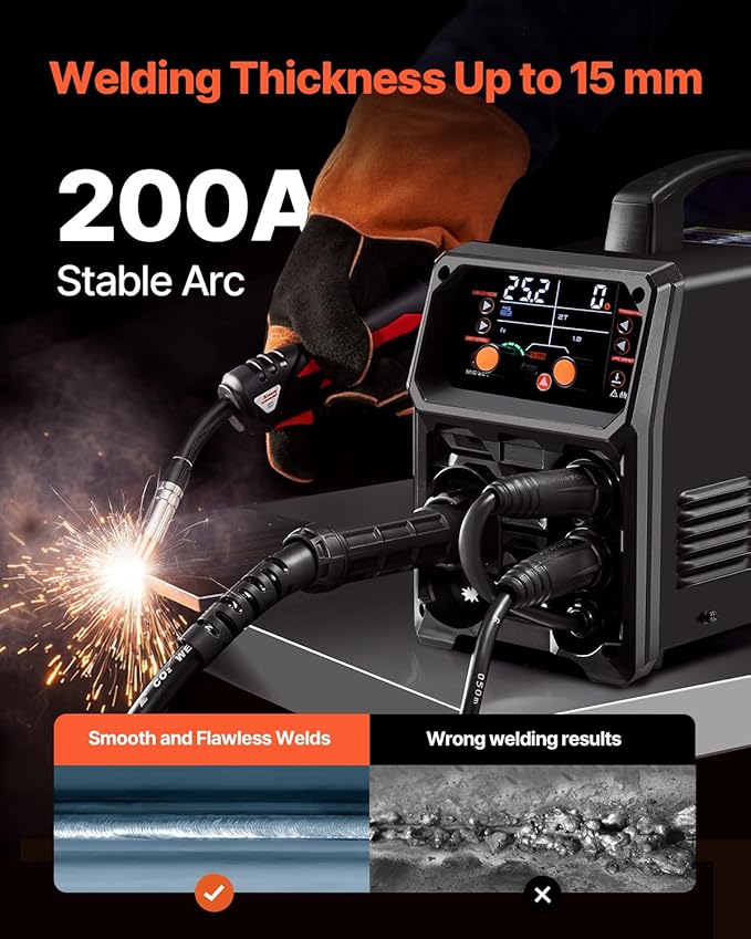 VEVOR Pro MIG Welder, 200A Pluse Mig Welding Machine, 5-in-1 Multi-Functional Welder Machine MIG Pluse/Gas MIG/Flux Core MIG/Stick/Lift TIG, 110V/220V Dual Voltage Aluminum Mig Welder with LCD Display