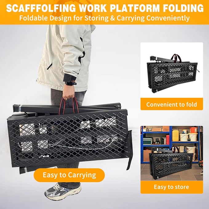 Scaffolding Work Platform, 29.9" to 47.2" Height Adjustable Work Platform, Foldable Scaffold for Building Construction, Interior Painting, Home Improvement（450LBS Capacity, Black,5 Heights Options)