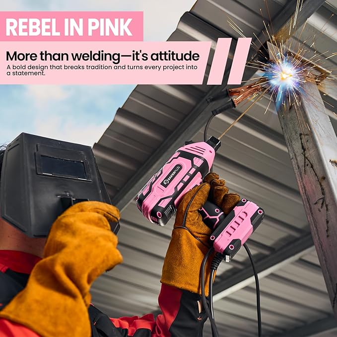 SakerPlus Portable Welding Machine, 110V Portable Welder Handheld, ARC Portable Welder with IGBT Inverter 5 Variable Current Adjustment, Helmet,Carring Case Included(Pink,25pcs 3/32" Wire Rods)
