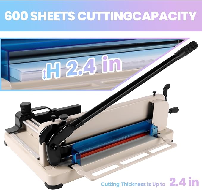 12" Heavy Duty Paper Cutter, 600 Sheets Capacity Guillotine Paper Cutter for A4 Paper, Solid Steel Construction, Durable HSS Blade, Stack Cards Trimmer for Office, School, Home