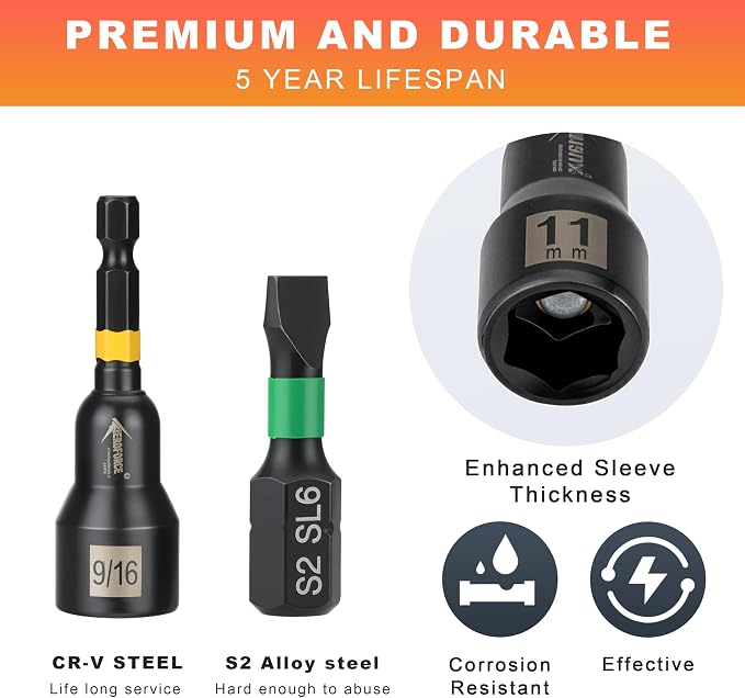 AEROFORCE 74 PCS Magnetic Nut Driver Set, Impact Drill Driver Bit 1/4" Hex Shank, SAE & Metric Cr-V Steel Power Nut Drivers with Wing Nut Driver, Impact Socket Adapters, screwdriver bits