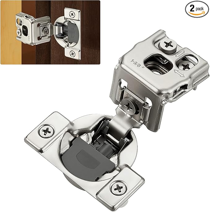 2 Pack (1 Pairs) 1-3/8" Overlay Soft Close Cabinet Hinges, Satin Nickel Stainless Steel Concealed Hinges with 3D Self-Closing for Face Frame Doors & Kitchens