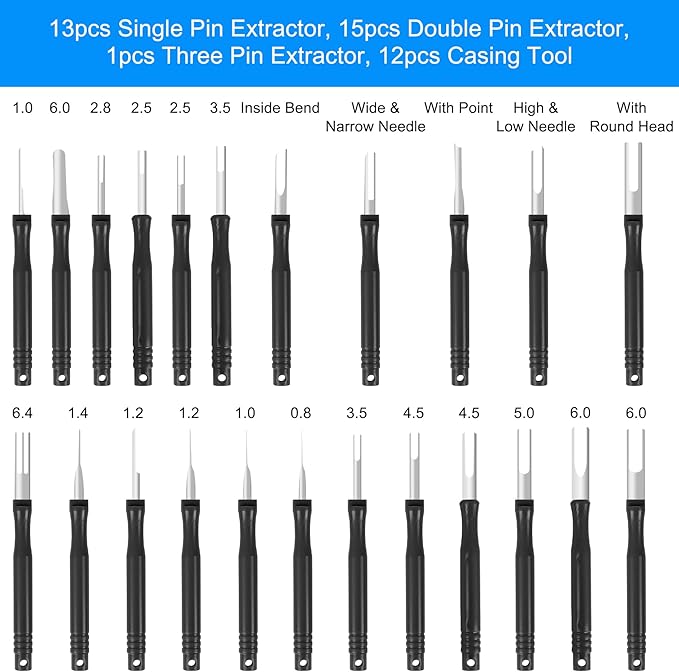 Kikerike Terminal Removal Tool Kit 41 Pcs Depinning Tool Electrical Connector Pin Removal Tool Kit Pin Extractor Tool Set Wire Terminal Release Tool for Automotive Car Household Devices - Black