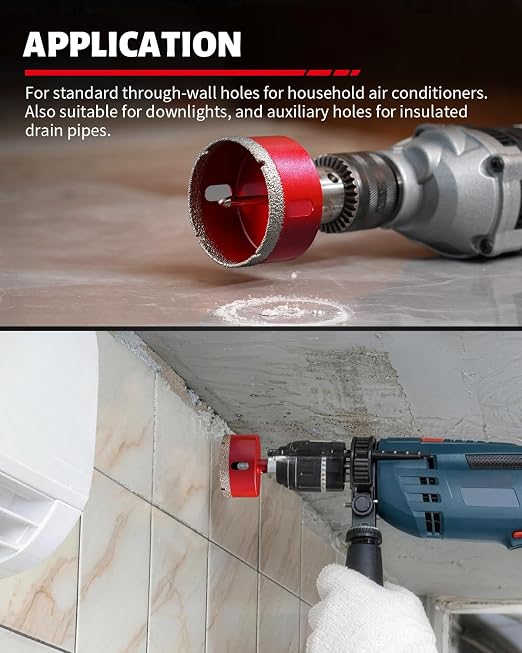 DAYDOOR 2-1/2" Diamond Hole Saw Bit with Pilot Drill Bit -1pc 65mm Diamond Tile Hole Saw with Guiding Bit for Porcelain Tile Ceramic Pottery Granite Stone Glass Bottles(3/8" Triangle Shank)