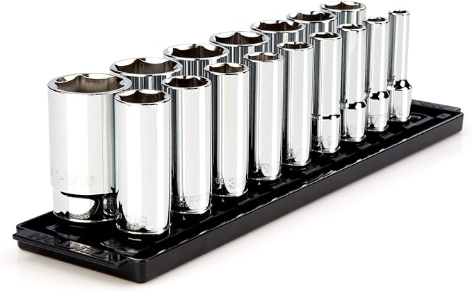 TEKTON 1/2 Inch Drive Deep 6-Point Socket Set, 16-Piece (3/8 - 1-5/16 in.) | SHD92005 | (3/8 - 1-5/16 in.), Deep, Socket Rail
