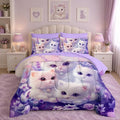 Cat Bedding 7 Piece Comforter Set Twin Size,Cute Animal Themed Bed Set for Girls Room Decor,Kids Bedding with 1 Comforter,1 Flat Sheet,1 Fitted Sheet,4 Pillowcases.