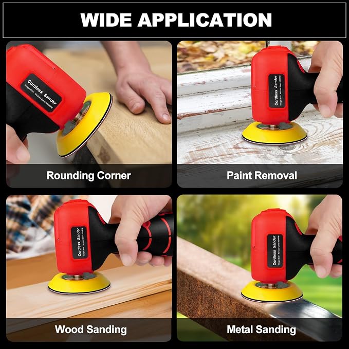 Cordless Sander, 3" Palm Sander with 16.8V 3.0Ah Li-ion Battery, 3500RPM Mini Polisher, 19 Accessories Sanders Tool for Sanding/Polishing/Waxing/Cleaning