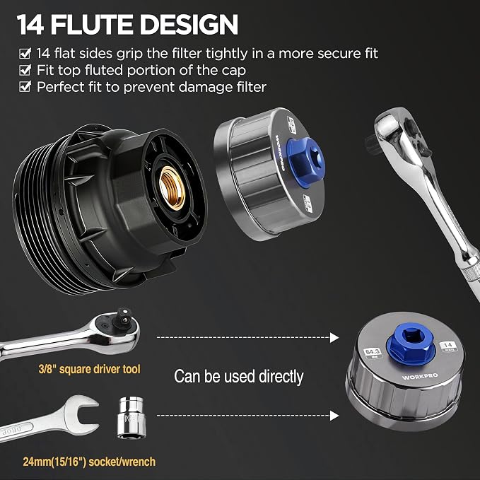 WORKPRO Oil Filter Wrench for Toyota Lexus..., 64mm 14 Flute Precision CNC Machined Aluminum Oil Filter Removal Tool for Toyota Camry, Tundra, Tacoma, 4Runner, RAV4 and More