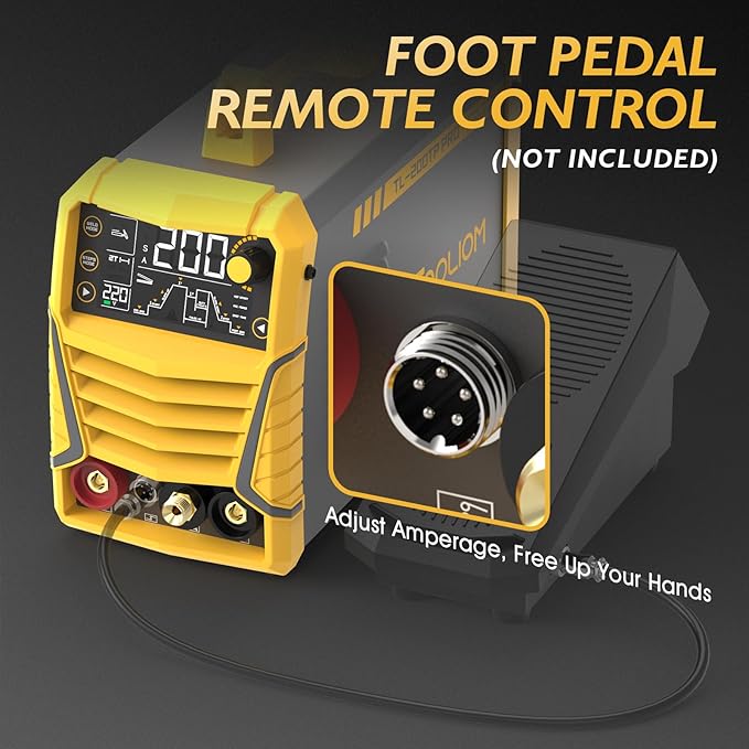 TOOLIOM 200A TIG Welder with Pulse, 4 in 1 Multifunctional TIG Welding Machine DC TIG/Spot TIG/Pulse TIG/Stick 110&220V Dual Voltage with Large Digital Display