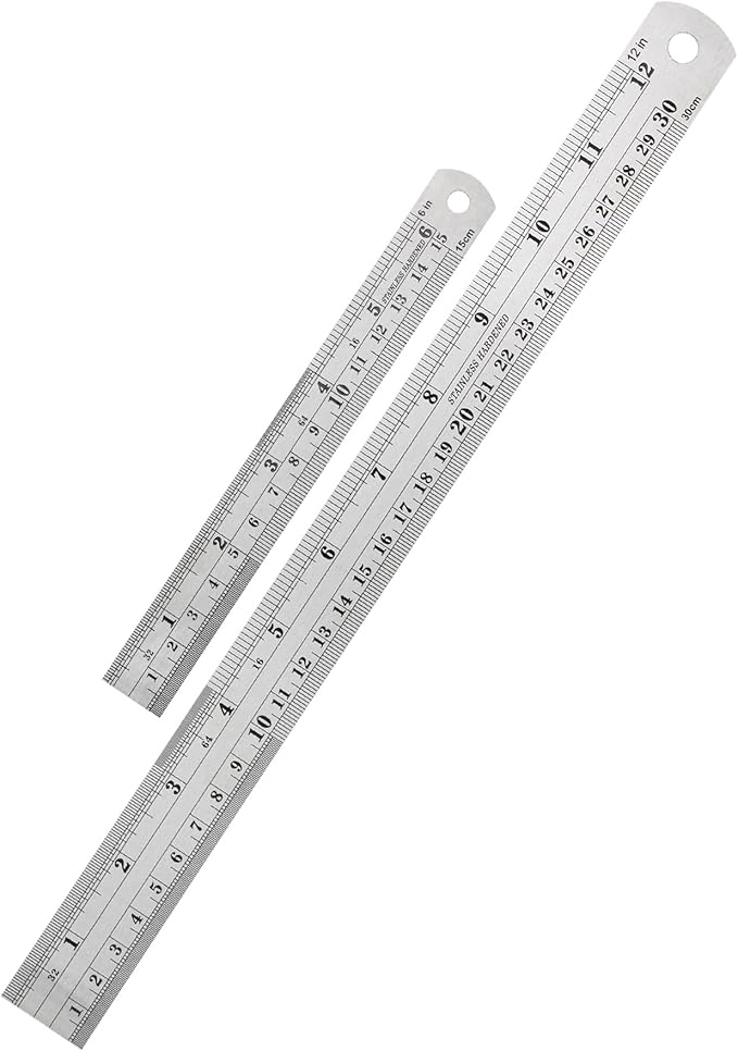 Mr. Pen- Metal Straight Edge Ruler, 2 Pack, 6" and 12", Silver, Stainless Steel Ruler Set, Imperial & Metric Measurements for Drawing, Home, Office, Engineering