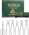 6-Piece Bonsai Tools Set with Tool Roll Bag Organizer, Heavy Duty Bonsai Tree Kit, Include Concave Cutter, Knob Cutter, Trunk Splitter, Bonsai Scissors, Wire Cutter, Jin Pliers