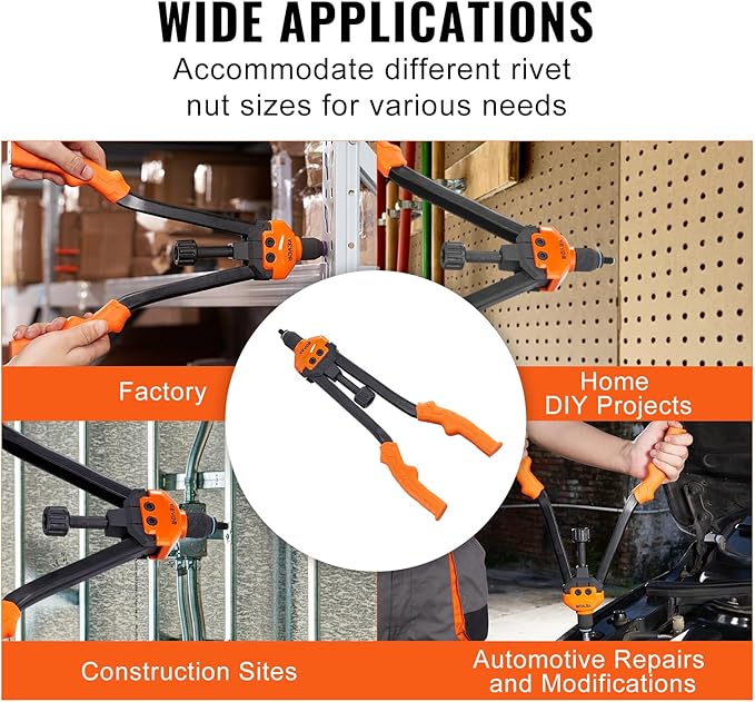 VEVOR 16" Rivet Nut Tool, Labor-Saving Rivnut Tool Kit with 13PCS Metric & SAE Mandrels, 186PCS Rivet Nuts,M3, M4, M5, M6, M8, M10, M12, 1/4-20, 5/16-18, 3/8-16,1/2-13, 8-32, 10-24 with Carrying Case