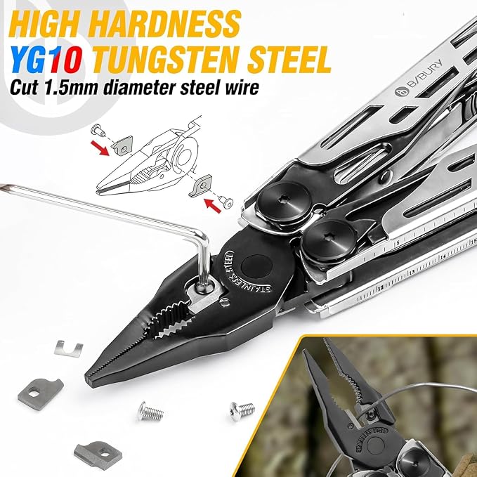 BIBURY 31-in-1 Multitool Pliers Pro BI2045,EDC Pocket Knife & Scissors