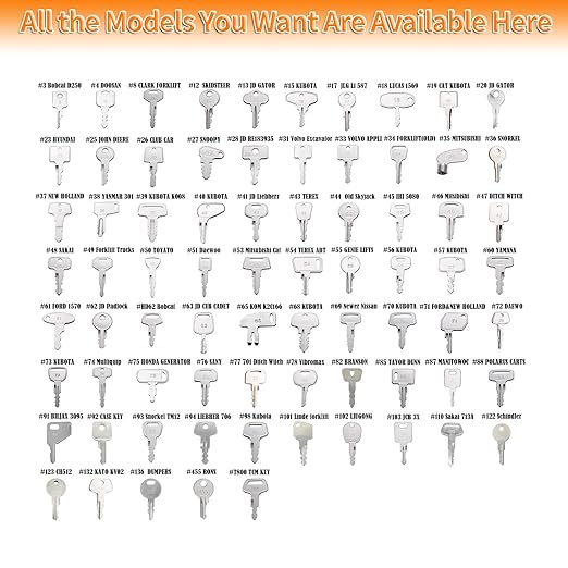 105PCS Non-Duplicate Heavy Equipment Keys Master Set, Construction Ignition Key for CAT JLG Case JD Hyster Kubota Komatsu Yanmar Terex Ford New-Holland Volvo JCB and More, LM105KS