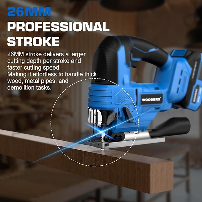 20V Brushless Cordless Jig Saw with 4.0Ah Battery 3200SPM, 1"Stroke | Heavy-Duty Variable Speed Jigsaw Tool with 6 Blades, 4 Orbital Settings, 45° Bevel, Low Vibration for Wood & Metal Cutting