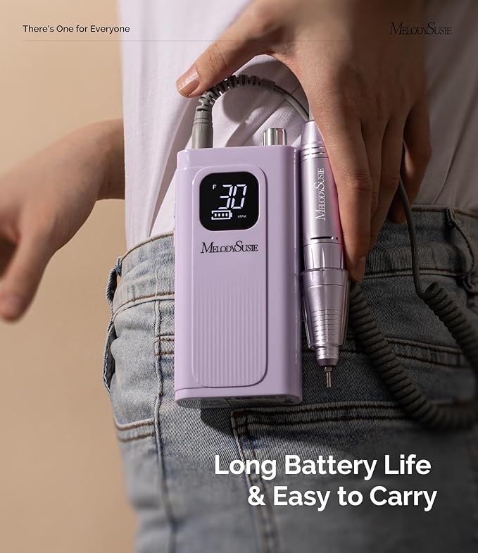 MelodySusie Entry-Level Clip-On Rechargeable Essential Nail Drill, SC300F 30000RPM E-File with LCD Display for All Manicure Shaping & Gel Removal,Ideal for Training,Nail Art Practice & Home Use,Purple