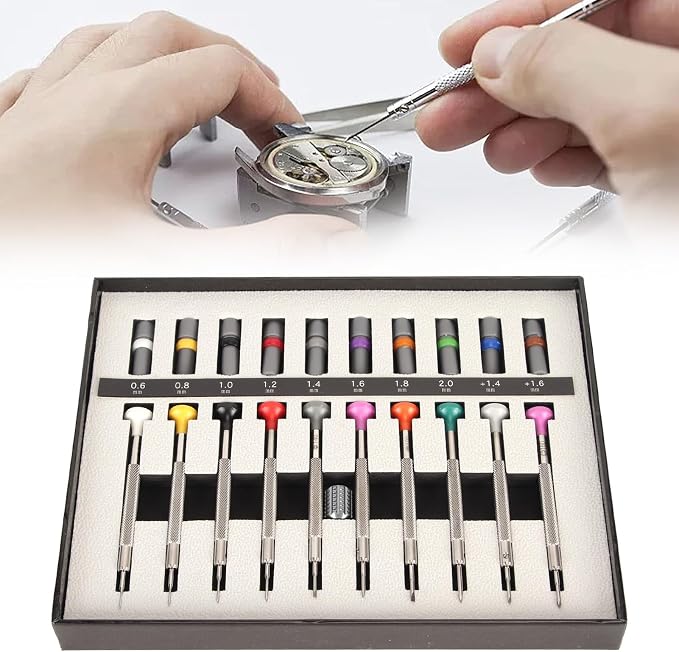 ZJchao Watch Screwdriver Set, 10Pcs Precision Screwdrivers with 8 Slots and 2 Steel Tools, Includes 10 Extra Blades for Watch Repair Jewelry Fixing Eyeglasses Electronics Maintenance