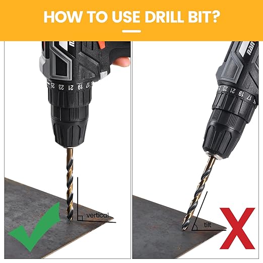 CaRoller 29Pcs Drill Bit Set, 135 Degree Tip High Speed Steel with Black and Gold Finish, Stainless Steel, Plastic and Wood with Metal Indexed Storage Case 1/16"-1/2" (29pcs Black and Gold)