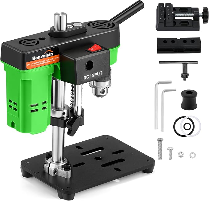Bonvoisin Mini Drill Press with Vise Benchtop Drill Press Chuck Capacity 0.6-6.35MM Drilling Machine for Craft and Home