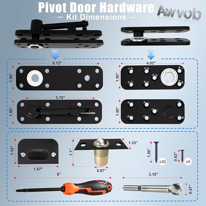 Hidden Door Hinge with Dual Bearing Design - Rotating Silent Invisible Door Hinge Kit for Heavy Duty Secret Door, Perfect for DIY Carpenters & Door Bookcase 580lbs Load-Bearing