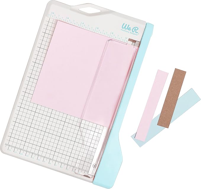 We R Memory Keepers Mini Guillotine Paper Trimmer – Blue, Compact Paper Cutter, 1/4-Inch Grid for Precision Cutting, Cuts Up to 3 Sheets, Perfect for Card Making, Journals, and Small Craft Projects