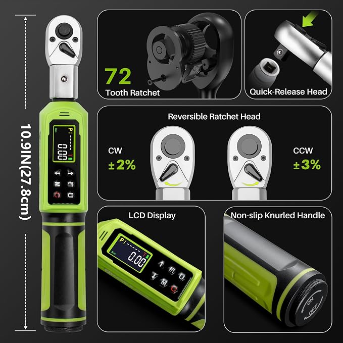 Adjustable Open End Digital Torque Wrench 3/8" Drive 0.66-44.2Ft.Lb | Interchangeable Electronic Torque Wrench (0.9-60N.m),32 mm 2% Accuracy for HVAC Automotive Moto Narrow Pipeline,Prec. Parts
