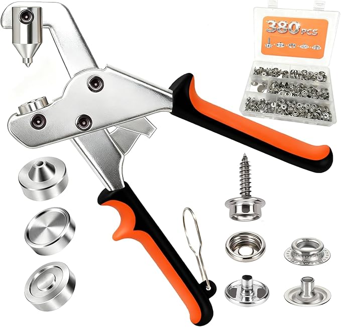 Heavy Duty Snap Fasteners Kit & Snap Fastener Tool with 100 Sets 15mm Boat Cover Snaps - Professional Canvas Snap Button Kit for Boat, RV, Tarp & Canvas Repair