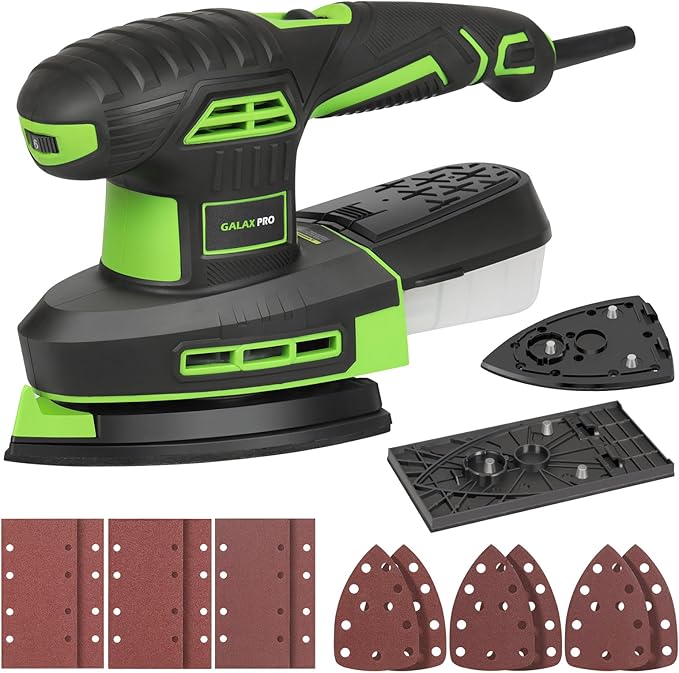 GALAX PRO 250W 2-in-1 Sheet Sanders/Detail Sanders, 6000-12000 RPM 6 Variable Speed Multi-Function Sander with Dust Box, Electric Sander for Sanding Metal and Polishing Wood, Includes 12 Sandpaper