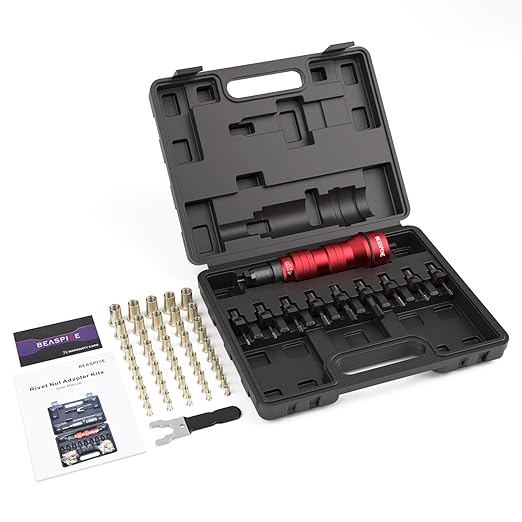 Beaspire Cordless Drill Electric Rivet Nut Drill Adapter Kit, Rivet Nut Tool Kit Including 10 Mandrel and 50Pcs Assorted Rivet Nuts, Rugged Carrying Case