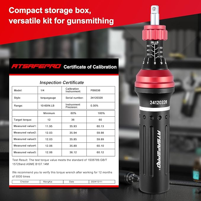ATsafepro Torque Screwdriver 10-60 in.lb,21 Pcs Inch Pound Torque Screwdriver Set -1/4" Elastic Bit Holder and Bit Holder, Buckle Clamp, Flat, Hex, Torx, Philips, Fit for Bicycle, Tool Maintenance