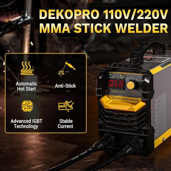 DEKOPRO 110/220V MMA Welder,160A ARC Welder Machine IGBT Digital Display LCD Hot Start Welder with Electrode Holder,Work Clamp, Input Power Adapter Cable and Brush