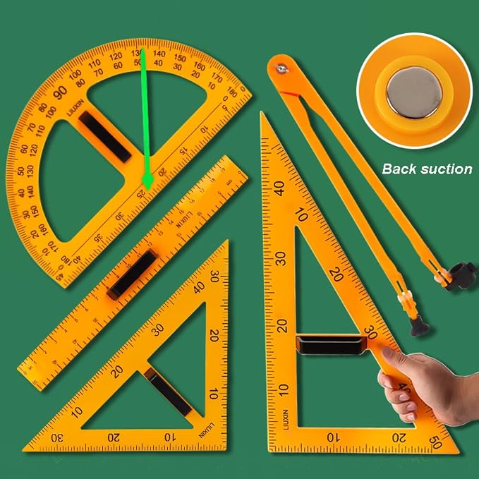 Magnetic Triangular Scale Ruler Set Drafting Tools Mathematics Protractor Pencil Compass, Math Geometry Classroom Teaching Measurement Set Oversized Ruler (45 ° and 60 ° Triangular Rulers)