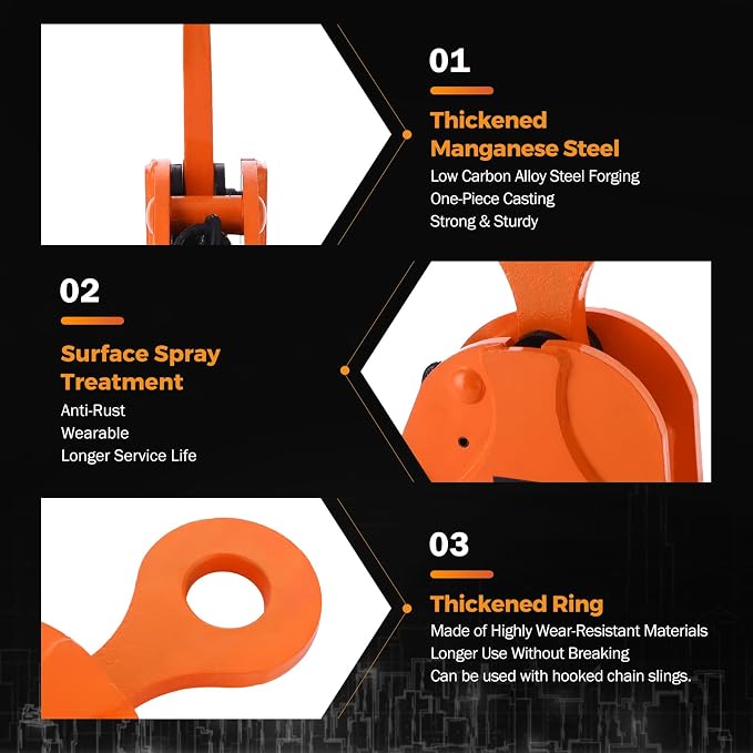 BEAMNOVA 2 Tons Vertical Plate Lifting Clamp, Non-Rotating Ring