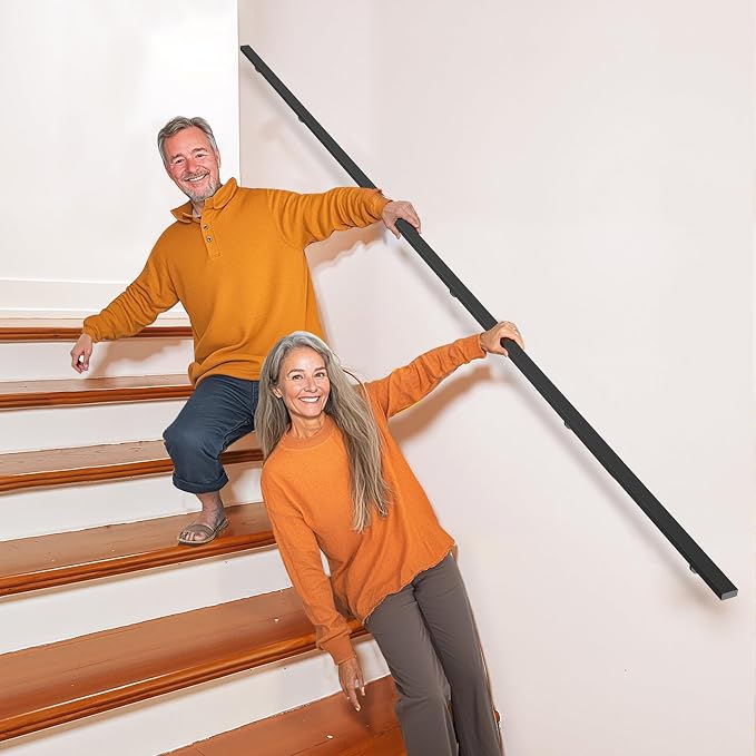 VEVOR Wall Mounted Stair Handrail, 15ft Black Aluminum Staircase Handrail Indoor, 250lbs Load Capacity, Industrial Railing Hand Rail for Steps, Square Tube for Loft Porch Deck, 6 Sections