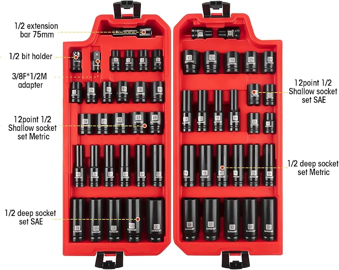 LLNDEI 112Pcs Mechanics Tool Set, 1/2" Drive Ratchet Wrench Tool Set | SAE and Metric, 6&12-Point Sockets Set with Bits, Combination Wrench universal joint adapter, with Storage Case