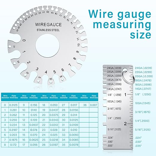 Weewooday 2 Pcs Wire/Metal Sheet Thickness Gauge Metal Tool Stainless Steel Welding One Sided Material Thickness Gauge Plated Size Inspection Tool