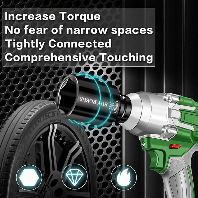 8PCS 1/2" Deep Axle Nut Impact Socket Set, CR-MO, 6 Point Design, Metric, 29,30,32,34,35,36,38,39mm, 1/2 Inch Extra Deep Impact Socket